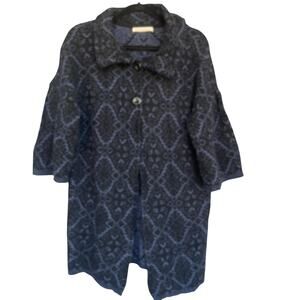 Chiaramente Coat Womens Large Blue Black Wool Blend Made Italy Patterned Jacket